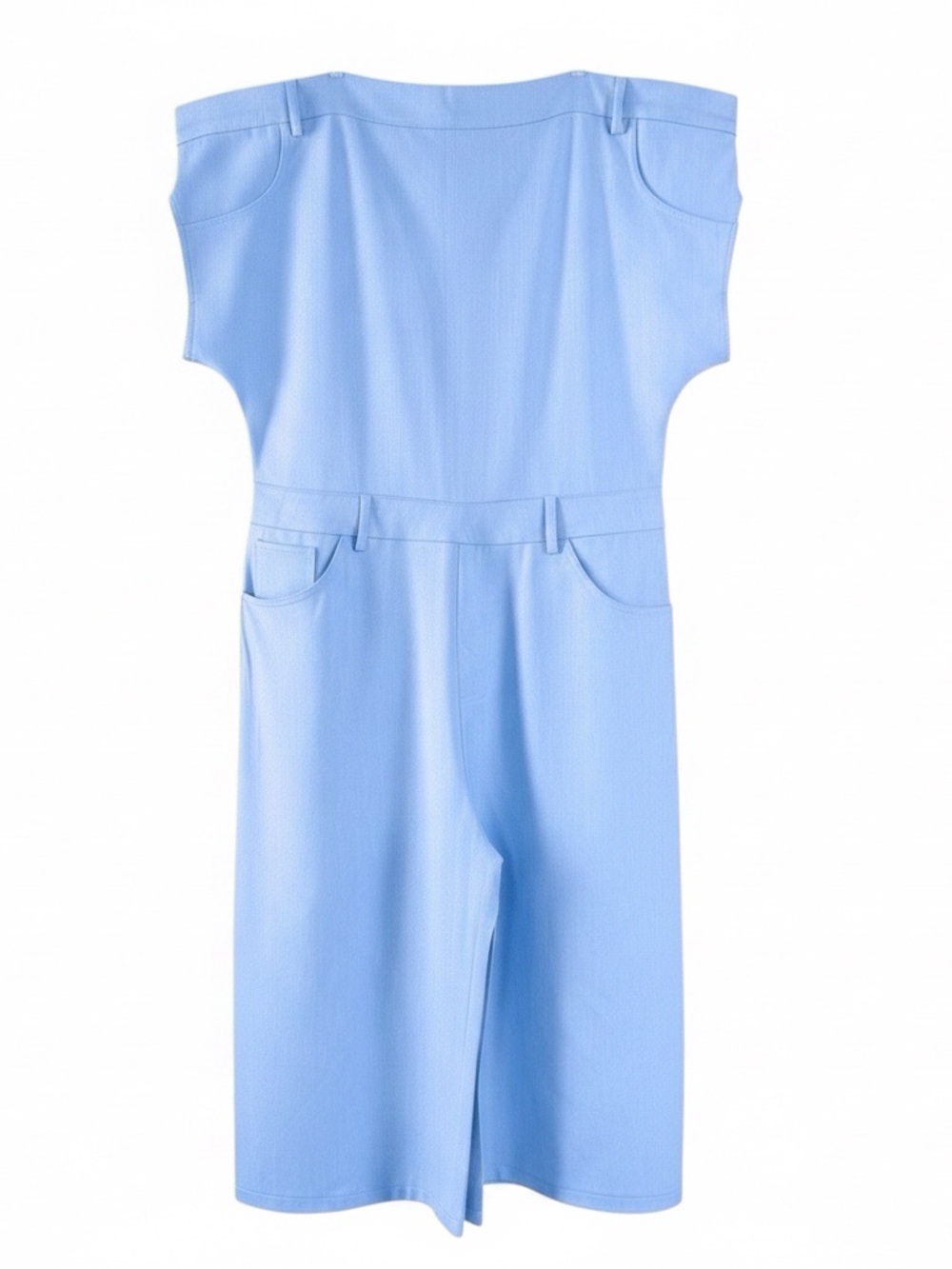 Women’s Cropped Jumpsuit Cap Sleeve Zip Closure Wide Leg Blue Size-L NIB